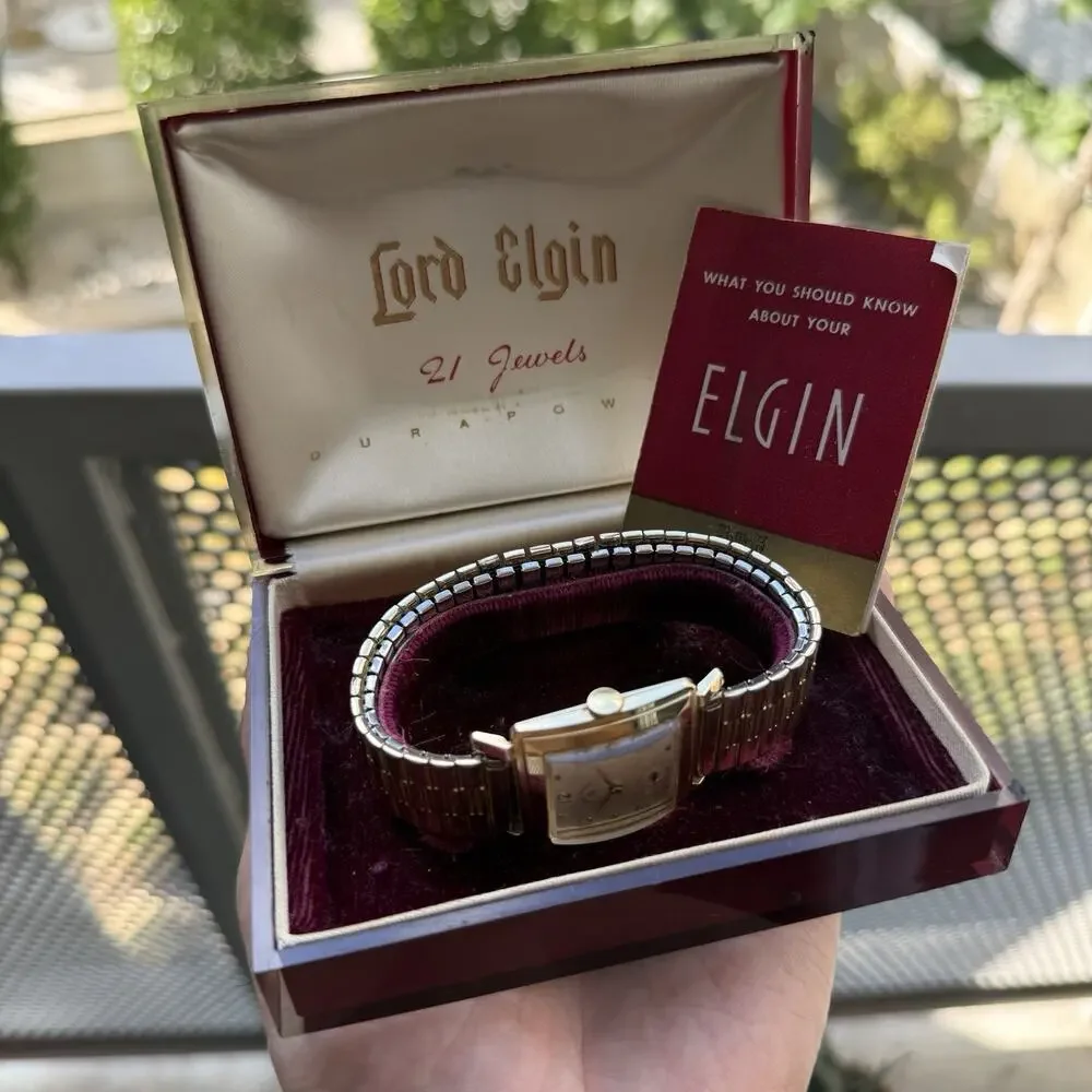 Vintage Lord Elgin 14K Gold Filled High Grade 21 Jewel Art Deco Dress Watch Box